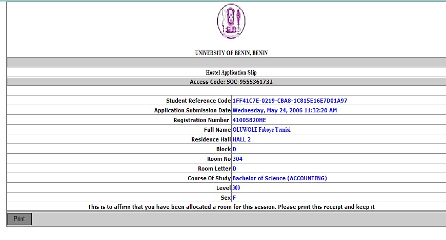 waeup_doc/Examples/HostelAllocationSlip.jpg